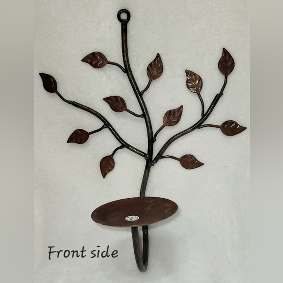 Vintage Rustic Iron Decorative Wall Candle Sconces Pair Coffee Brown - Picture 3 of 9